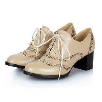 New  party women shoes round toe Genuine leather High-heeled square heel lace-up Ventilation Comfortable