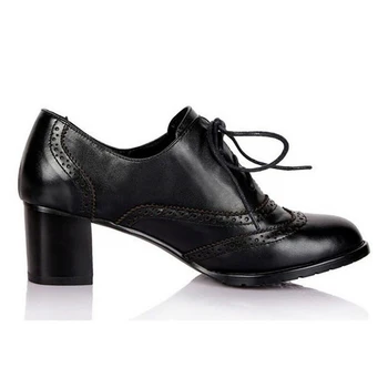 New  party women shoes round toe Genuine leather High-heeled square heel lace-up Ventilation Comfortable