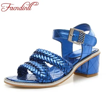 2017 fashion summer sandals for women brand design leather knitting casual thick high heels sexy open toe women party shoes
