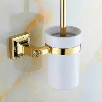 Wholesale and Retail High-end Carving Wall Mounted Toilet Cleaning Brush Golden Brass Toilet Brush Holder 82309