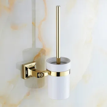 Wholesale and Retail High-end Carving Wall Mounted Toilet Cleaning Brush Golden Brass Toilet Brush Holder 82309