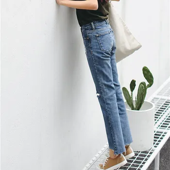 Distressed jeans women 2017 New Slim Vintage High Waist Jeans womens pants loose cowboy pants ripped jeans for women