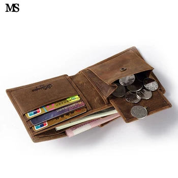 MS Random Men Leather Casual Credit Card Case ID Cash Coin Holder Wallet Slim Organizer Wallet Trifold Wallet Brown Q300