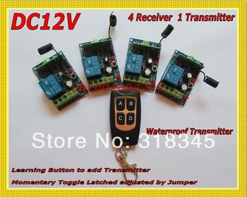 RF Wireless remote control switch system 1 (controller)transmitter +4 receiver(switch)12V 10A 315/433MHZ autodoor LED Window