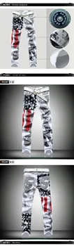 2016 Plus Size American Flag Printed High Elastic Slim Casual Straight Leg Pants Denim Micro-bomb Jeans