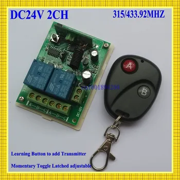 DC24V 2CH Relay Remote Control Switch Receiver Transmitter Power Remote ON OFF Learning Code Momentary Toggle Latched 315/433MHZ