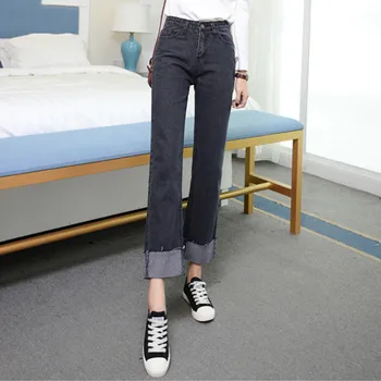 Plus size women jeans comfortable loose wide leg pants straight jeans High waist full length trousers Denim Pant