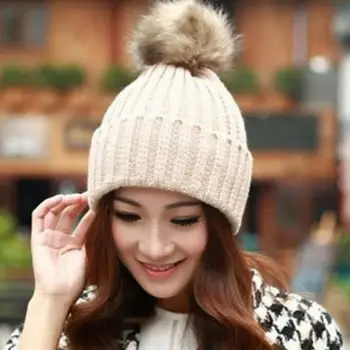 LOVIW New vogue Women's Ladies Winter Knitted Fur Beanie Hats Pompoms Caps Ear Protect