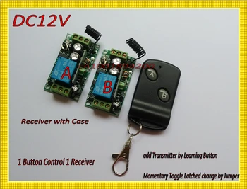 DC12V RF Wireless Remote Control Switch 1Transmitter 2Receiver 1Button1Receiver Big Button Transmitter Learning Receiver 315/433
