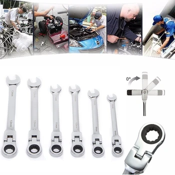Flexible Head Ratchet 8cm 9cm 10cm 11cm 12cm 13cm Metric Spanner Open End And Ring Wrenches Tool Ratchet Handle Wrench