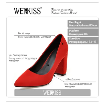 WETKISS 2017 Big Size 33-43 Brand 6 Colors Women Pumps Thick High Heeled Women Shoes Pointed toe Boat Shoes High Flock Pumps