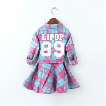 2017 New Spring Autumn Girls Clothes Cotton Long Sleeve Baby Kids Girl Dress Letter Printed Children Princess Plaid Dresses