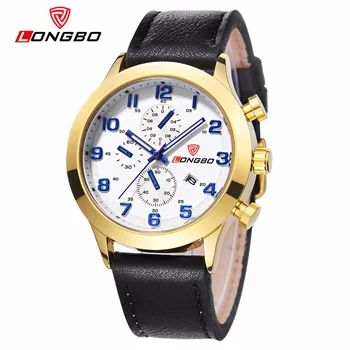 LONGBO Luxury Men Genuine Leather Watch Sports Quartz Watches For Man Male Leisure Clock Simple Watches Relogio Masculino 80209