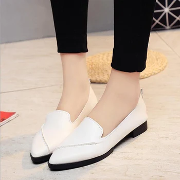 Spring women leather shoes comfort loafers pointed toe flats walking shoes woman casual oxfords shoes lady office ballet shoes