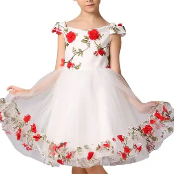 New Embroideried Flower Princess Girl Dress Pageant Prom Tutu Tulle Baby Party Summer Dress