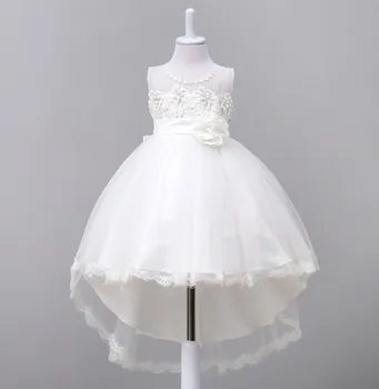 2017 New Flower Girl Dresses For Wedding Girls Floral Trailing Manual Beaded Prom Lace Dresses Baby Girl Party Gown Kids Clothes