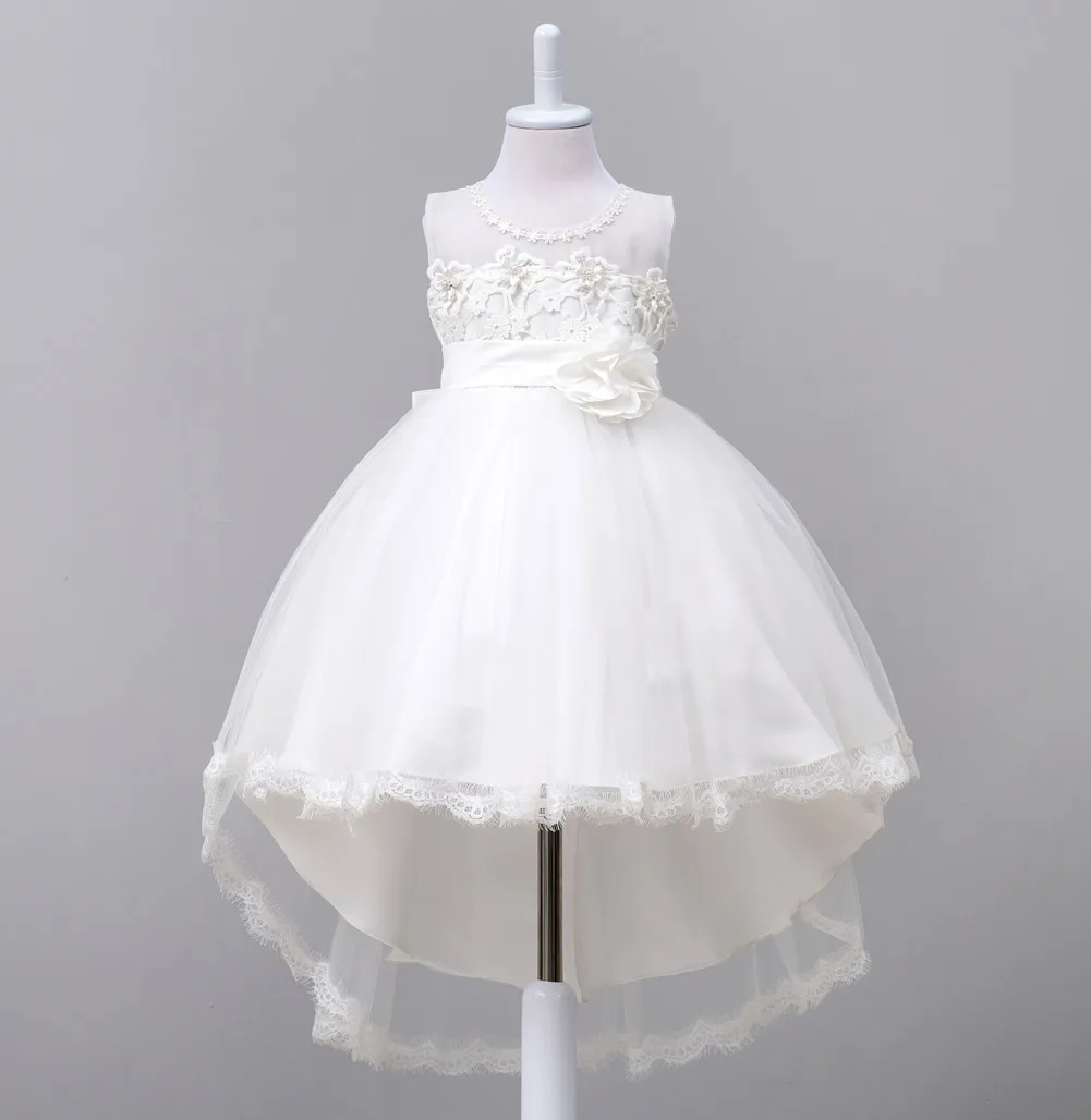 2017 New Flower Girl Dresses For Wedding Girls Floral Trailing Manual Beaded Prom Lace Dresses Baby Girl Party Gown Kids Clothes