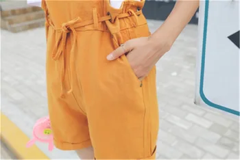 2017 Summer New Fashion Solid Linen Cute Kawaii Harajuku Pockets Causal Loose Women High Waist Drawstring Overalls Shorts Pants