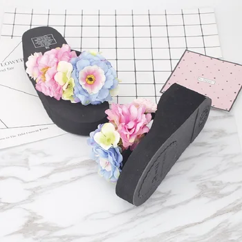 VANLED Steps-In Wedges Flower Decorated Black Lady Sandals Shoes Women For Hot Holiday Cool Taking Shoes Non-Slip Breathable