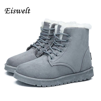 EISWELT New Hot Women Boots Snow Warm Winter Boots Lace Up Fur Ankle Boots Ladies Winter Shoes Women Shoes#EHL10