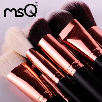 MSQ Makeup Brushes Set Pro 15pcs Rose Gold Make Up Brush Animal&Synthetic Hair Foundation Blusher Eye Tool With PU Leather Case
