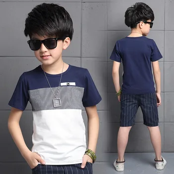 Summer boy leisure suit shorts stitching two pieces sets new kids 5 8 13 years old clothes baby boy clothes teenage cotton suit