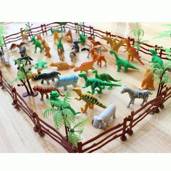 68Pcs/Set Plastic Zoo Animal Figure Tiger Fence Leopard Hippo Giraffe Dinosaur Kids Toy Lovely Animal Toys Set