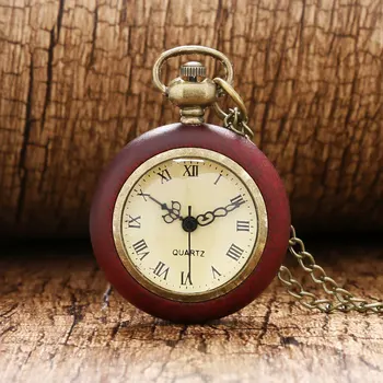 Wood Circle Around Fish Eye Clear Glass Ball Pocket Watch With Chain P13