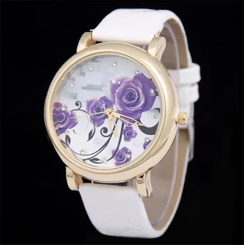 Ladies Purple Flower Scale Quartz Watch Relojes Mujer 2017 Watches Women Fashion Watch Relogio Feminino Montre Femme Vintage 204