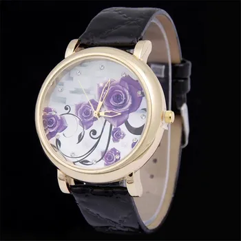 Ladies Purple Flower Scale Quartz Watch Relojes Mujer 2017 Watches Women Fashion Watch Relogio Feminino Montre Femme Vintage 204