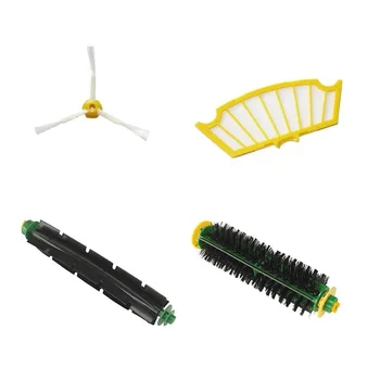 4 Pc/lot 3 Arms Sidebrush + filter kit replacement for Irobot Roomba 500 527 528 530 532 535 540 555 560 562 570 572 580 581 590