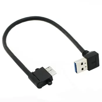 Black Down Angled 90 Degree USB 3.0 to Micro USB 10Pin Left Angled Cable 20cm for Cell phone & Hard Disk SSD