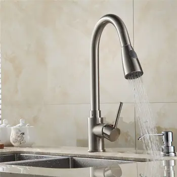 Fashion Pull out Spray Kitchen Faucet Mixer Tap brass kitchen faucet SATIN NICKEL BRUSHED brass material mixers 408906N