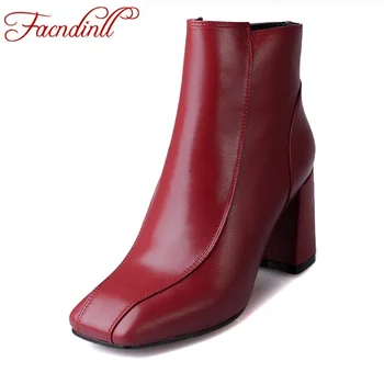 New design simple fashion square toe real leather ankle boots for women sexy high heels ladies spring autumn casual riding boots