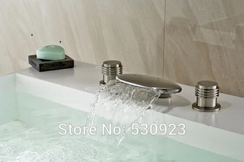 New US Nickle Brushed Bathroom Bathtub Faucet Dual Handles Three Holes Mixer Tap Shower Tap Deck Mounted