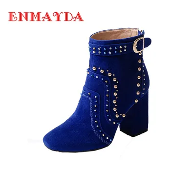 ENMAYDA Round Toe Zippers High Heels Ankle Boots for Women Platform Black Shoes Woman Motorcycle Boots Winter Shoes Size 34-39