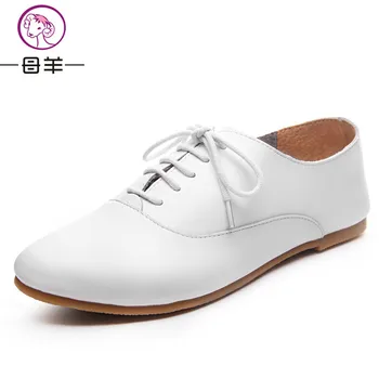 MUYANG Women shoes 2017 New Fashion Genuine Leather Flat Shoes Woman Casual Nurse White Shoes Women Flats