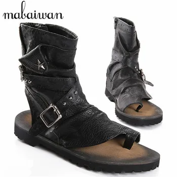 2017 Fashion Summer Punk Style Men Sandals Gladiator Motorcycle Boots Black Casual Flat Shoes Ankle Booties Sandalias