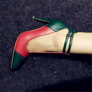 Fashion Mixed Color Women Pointed Toe T-strap High Heels Cut Out Gladiator Women Pumps Sexy Stiletto Ankle Buckle Shoes Woman
