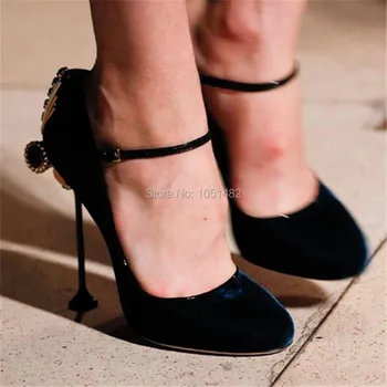 Newest Style Women Pumps Fashion Velvet Ankle Strap High Heels Crystal Wedding Dress Shoes Woman Single Shoe Christmas Gift