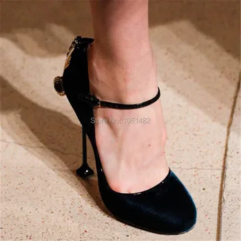 Newest Style Women Pumps Fashion Velvet Ankle Strap High Heels Crystal Wedding Dress Shoes Woman Single Shoe Christmas Gift