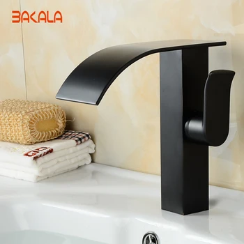 BAKALA tall bathroom faucet water mixer tap.ORB waterfall basin faucet with Hot and Cold Water LT-514AR