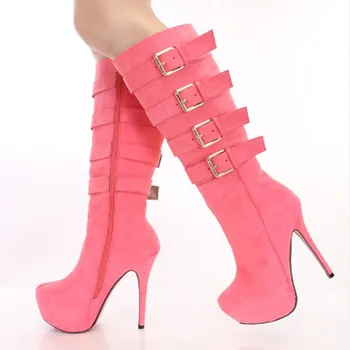 Shofoo shoes.New fashion , suede, decorative buckle, knee-hingh boots, high-heeled boots, women boots. SIZE:34-45