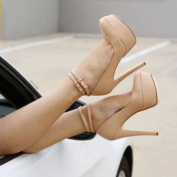 Nude Patent Leather High Heel Shoes for Prom Summer Women Dress Ankle Strap Stiletto Heel Calcados Pumps Custom Women Shoes