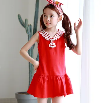 2017 new big teenage girls dresses sleeveless preppy style little girls sundress red beautiful children dresses school clothing