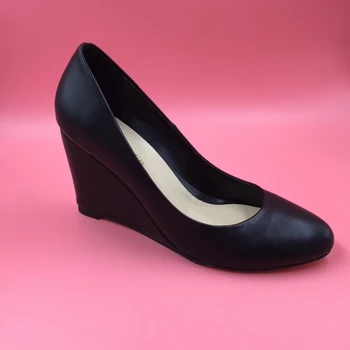 Black Women Wedges Black Soft Leather Zapatos Mujer Women Shoes Slip On Sapatos Femininos Zapatos De Mujer Designer Shoes Women