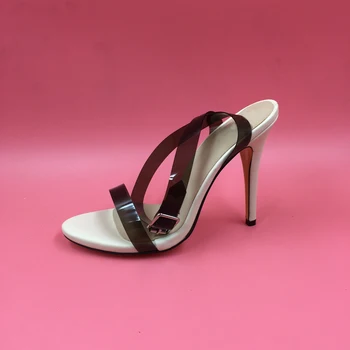Black PVC Womens Real Image Womens Sandals Buckle Strap Plus Size US4-US15 High Heels Summer Style Zapatos De Novia