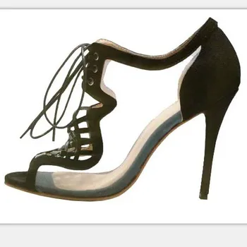 High Fashion Designer Brands New Women High Heels Shoes Mesh Leather Peep Toe Up Ladies Spike Heel Sandal