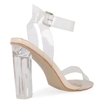 2016 Fashion Clear Square Heels Women Sandals Modest Buckle Ladies Party Shoes Zapatos Mujer Sandals Women