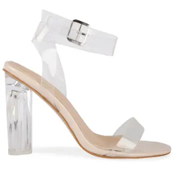 2016 Fashion Clear Square Heels Women Sandals Modest Buckle Ladies Party Shoes Zapatos Mujer Sandals Women